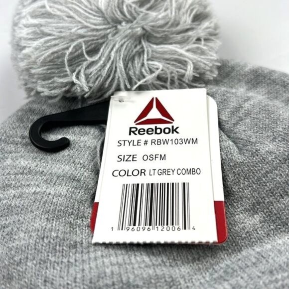 Reebok OSFM Beanie Light Grey Combo With Pom - Picture 2 of 5